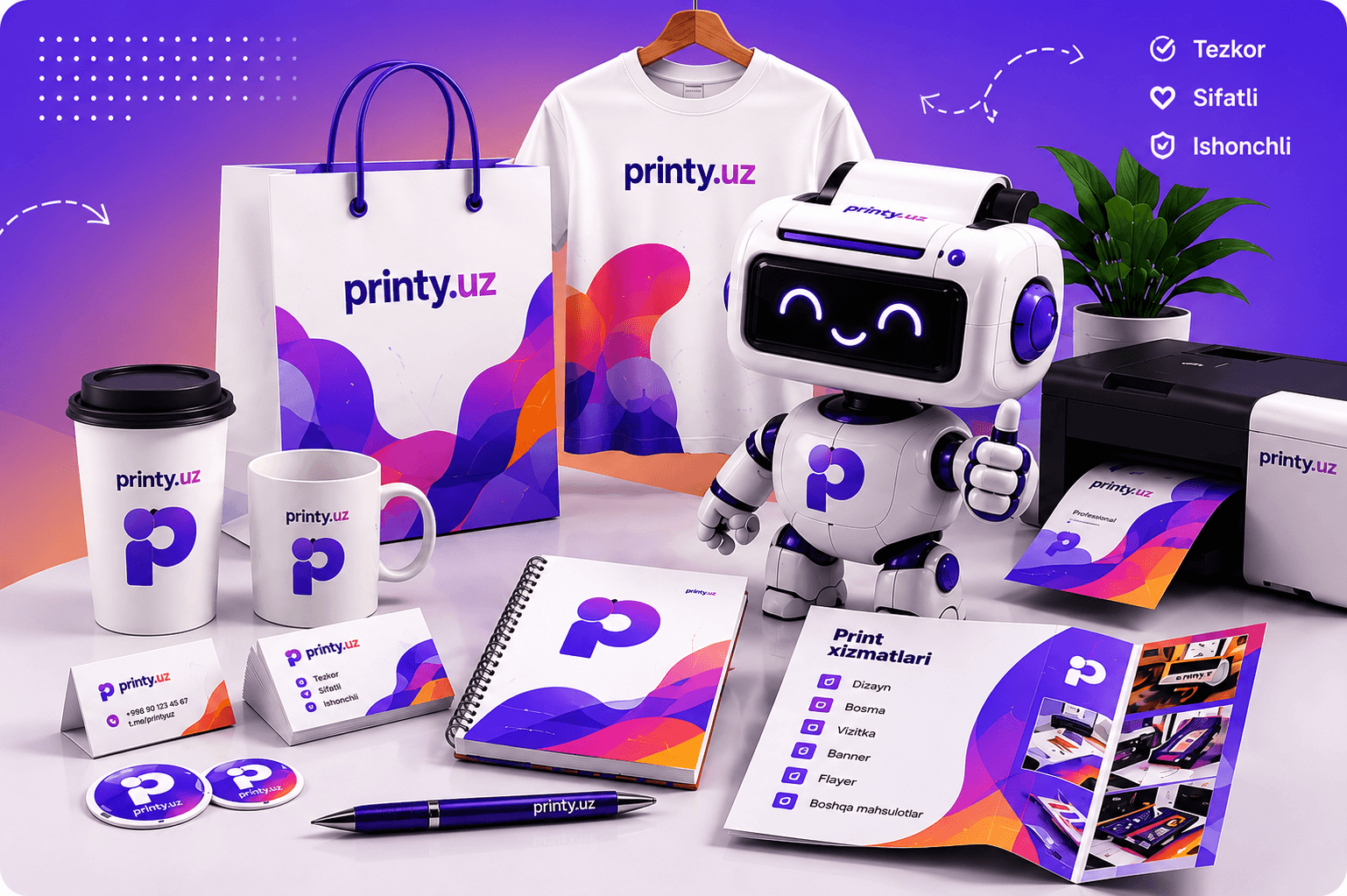 Printy.uz print xizmati — vizitka, futbolka, paket, broshura, banner va boshqa bosma mahsulotlar