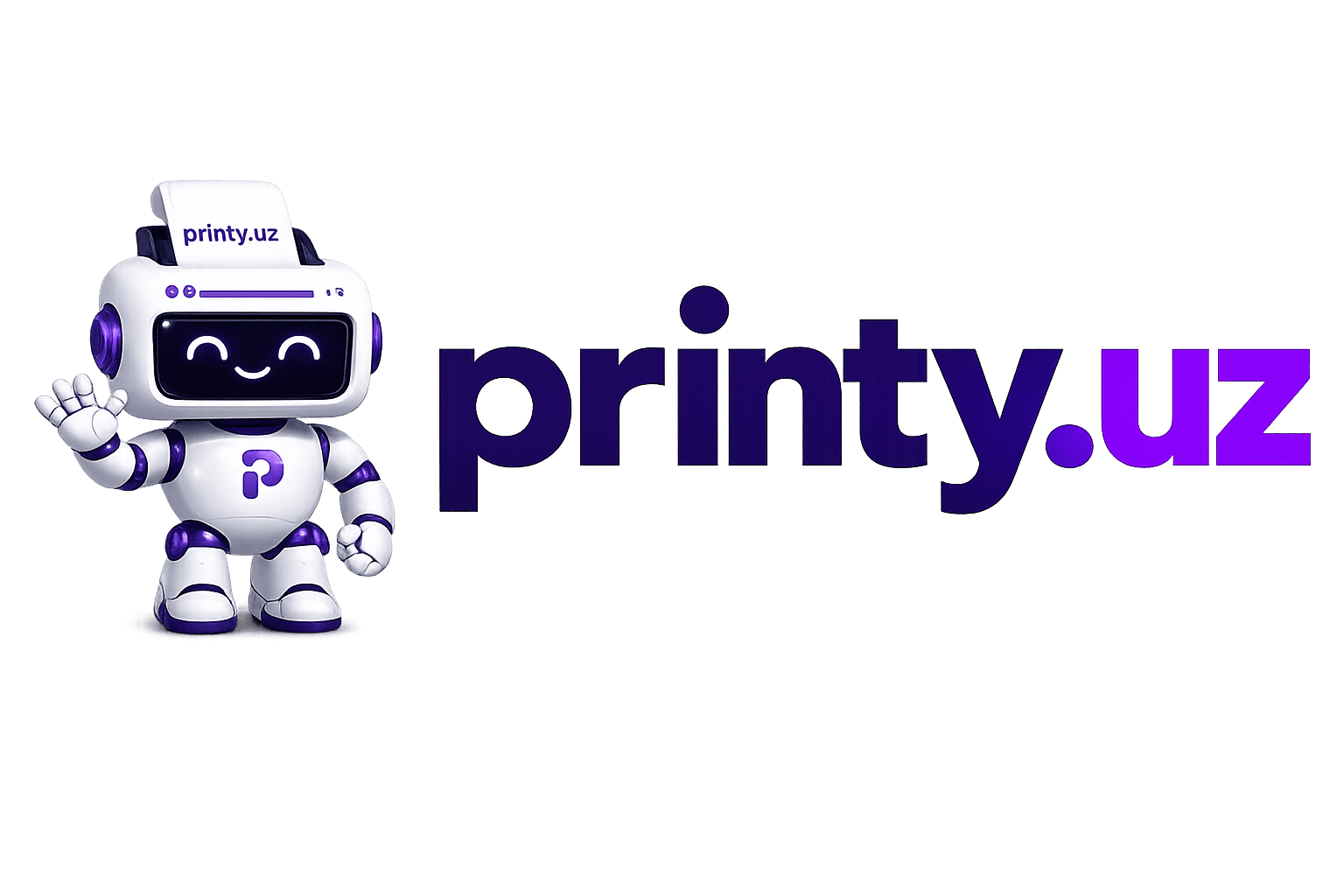 Printy.uz logotipi — printer-robot va brend nomi